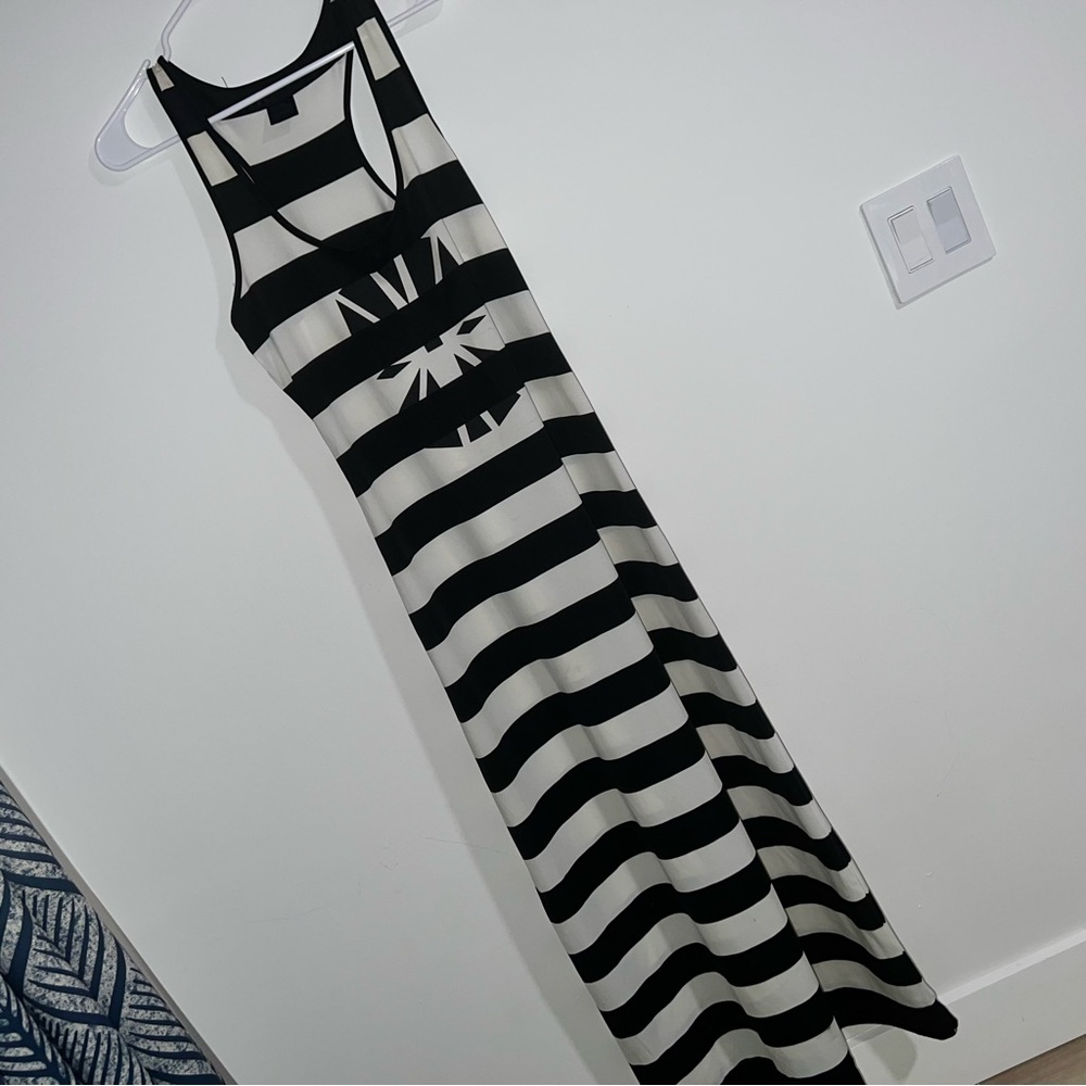 Kardashian Kollection Black and White Striped Maxi Dress
